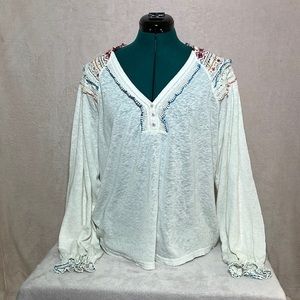 Free People long sleeve, embroidered top neckline, size smal…runs big.
